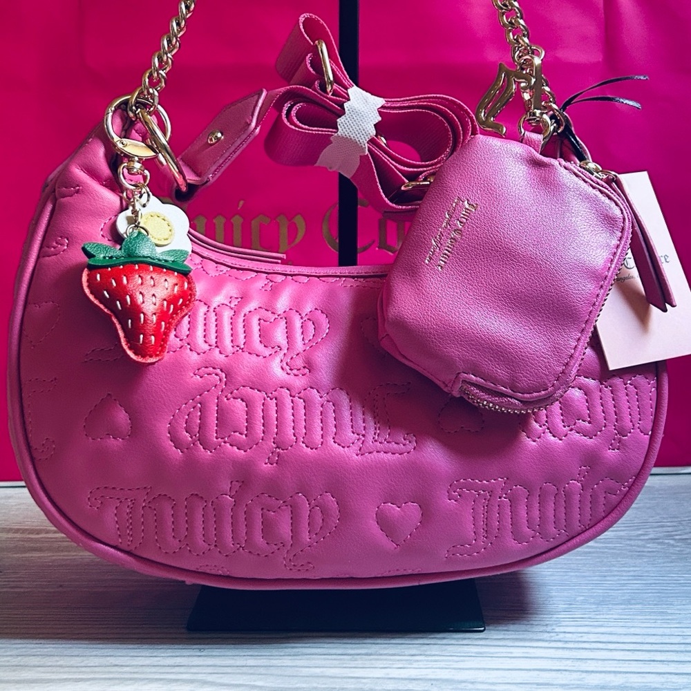 💕🍓Juicy Couture Quilted Heart Puff Shoulder Bag Convertible Matching Mini NWT